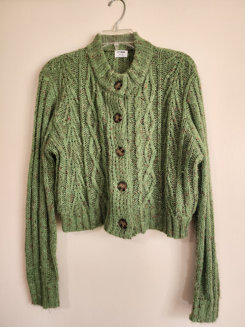 Cotton On Green Cable Knit Button Cardigan